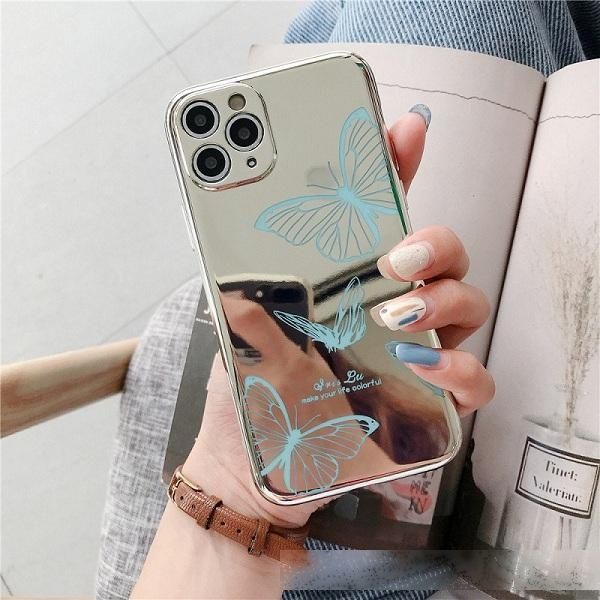

mirror colorful butterfly phone case for iphone 11 pro x xr xs max 8 7 plus se 2020 lens protection soft tpu back cover