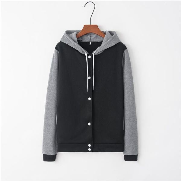 

white button patchwork 2020 new design hoodies sweatshirts women casual sweat girls european korean, Black