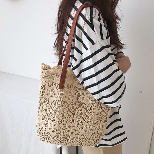 

fashion 2020 large capacity women handbags lace bucket bag girls floral shopping bag school teen student shoulder