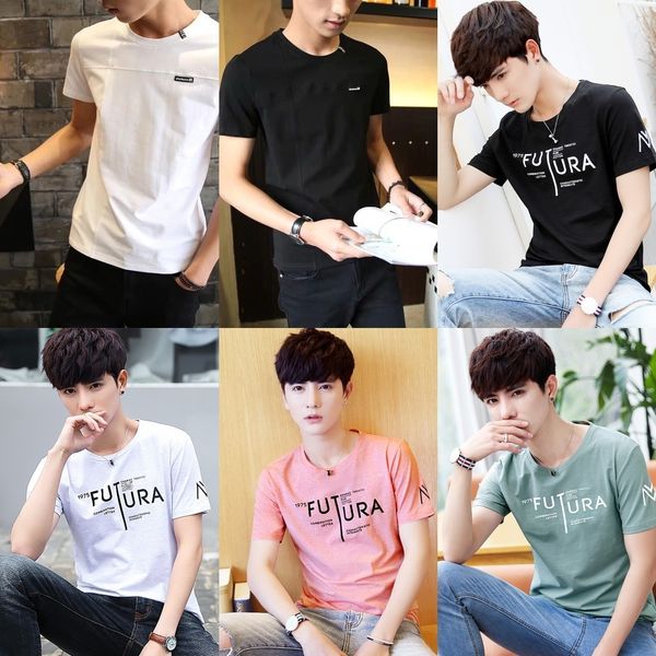

summer ins short-sleeved t- shirtmen's trendy brand trendy half-sleeve slim fit t-shirt clothes men's base shirt 8i05f, Blue