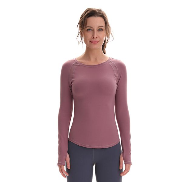 

yoga outfits women's autumn t-shirt solid color slim quick dry elastic breathable mesh long sleeves thumb hole sports t shirt, White;red