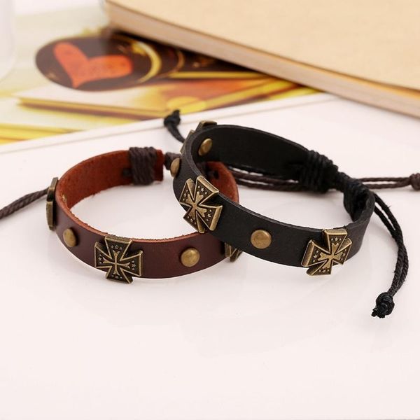 

leather beaded bracelet alloy enamel cross bracelet charm bracelets for men fashion jewelry accessories, Golden;silver