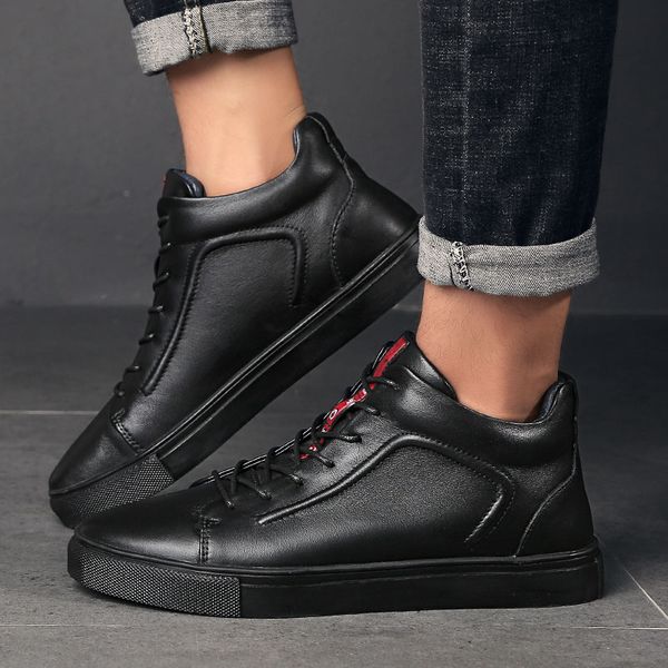 

big size men winter boots leather high snow boots man flats soft moccasins loafers with fur zapatos driving shoes, Black