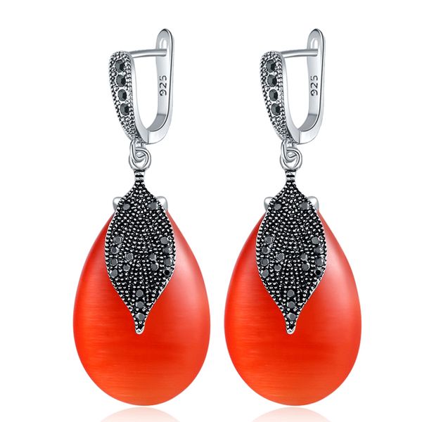 

dangle & chandelier ajojewel luxury green/red stone drop earrings for women with black rhinestone leaf antique silver color plated party acc