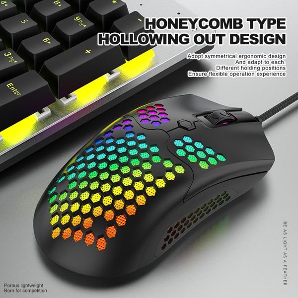 

mice m5 12000 dpi hollow-out honeycomb shell gaming mouse colorful rgb backlit light wired with 7 buttons