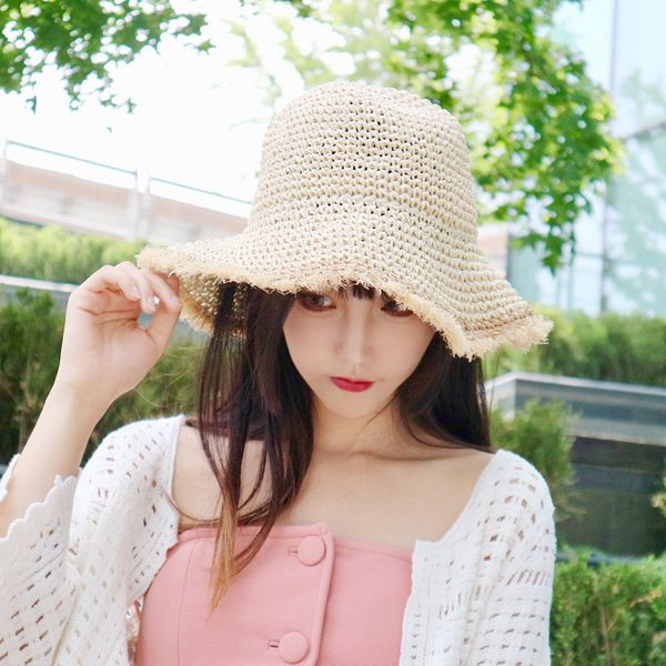 

hat women summer korean version raffia beach wide brim straw cap sun protection visor hats female girl casual elegant caps h6587, Blue;gray