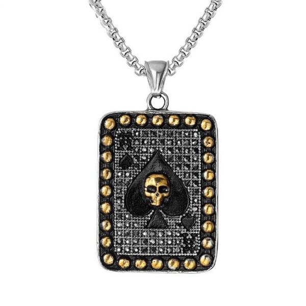 

pendant necklaces stainless steel vintage skull poker card necklace men punk rock play jewelry gift for him, Silver