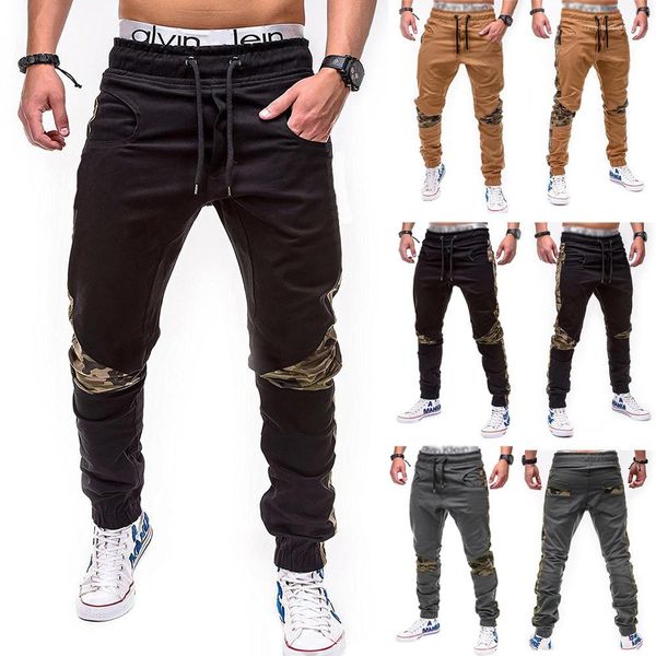 

up slim fit pencil pants male designer clothing mens camouflage stitching pants casual mid waist lace, Black