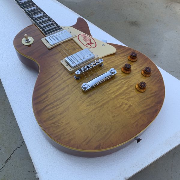 

rare collectors choice no.2 gary moore 1959 reissue tiger flame maple tobacco sunburst electric guitar cream body binding, tuilp tuners