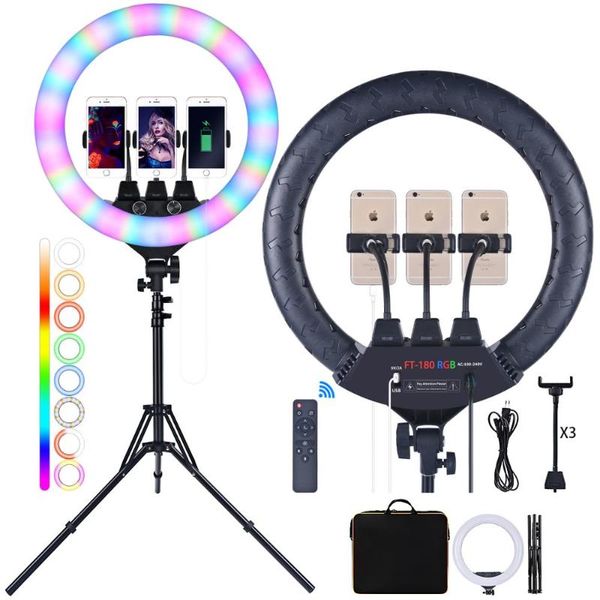 

flash heads fusitu ft-180 18 inch rgb ring light video pographic lamp ringlight with tripod and remote usb for makeup youtube camera