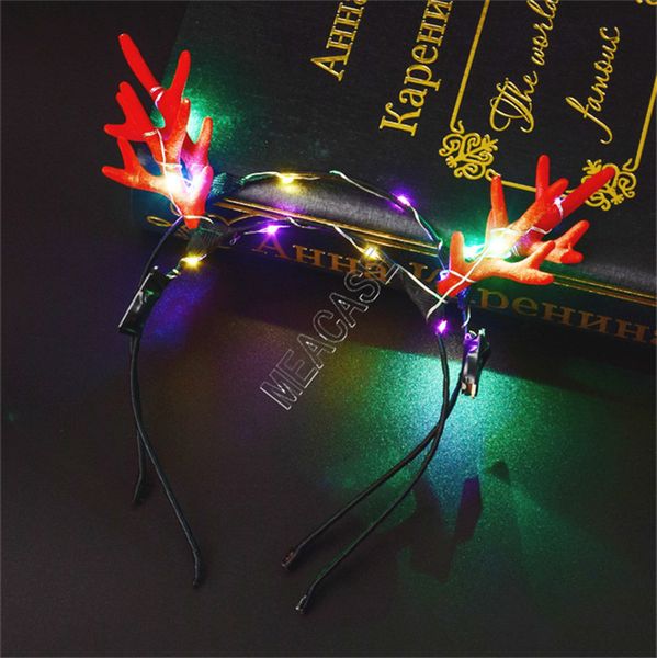 

led elk horn hairband light up antler headband lumious flashing hair band halloween christmas party cosplay gifts xmas deer hair clip d91703, Slivery;white