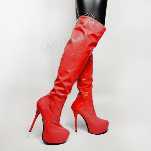 

dobaner women knee high platform boots back zip round toe stiletto high heels shoes woman designed plus size 43 44 47 50 52, Black