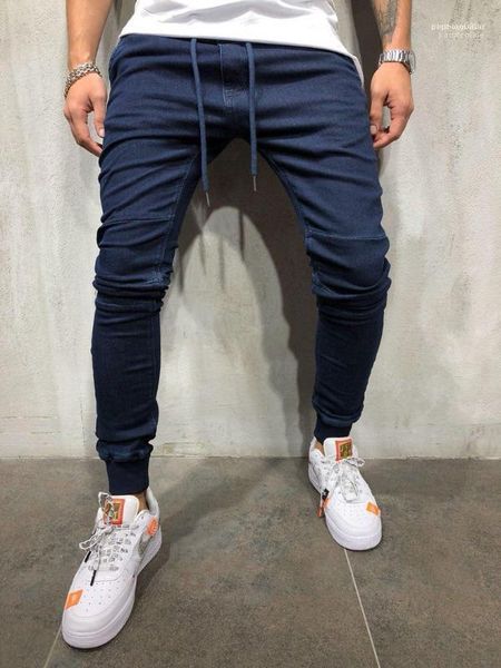 

trousers mens designer jeans casual sports jogger jeans spring elastic waist athletic pantalones, Blue