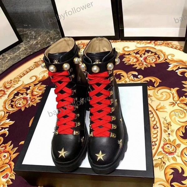 

woman's leather shoes lace up ribbon belt buckle ankle boots factory direct female rough heel round head autumn winter martin boots, Black