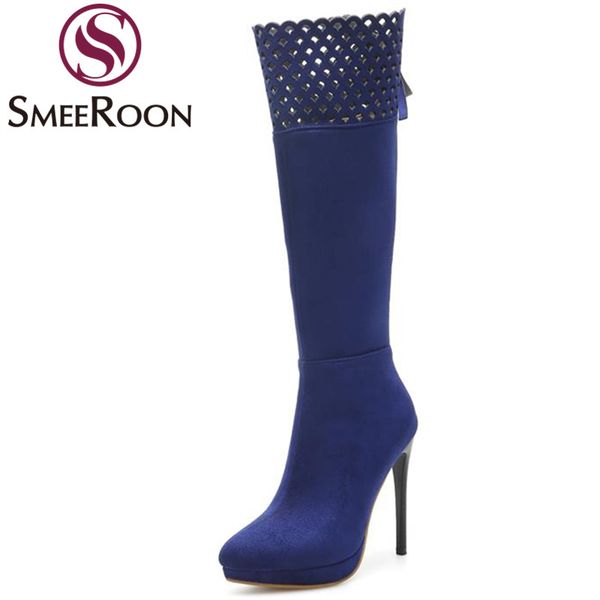 

boots smeeroon large size knee high unique super thin heels women's shoes winter grind arenaceous zipper ladies, Black