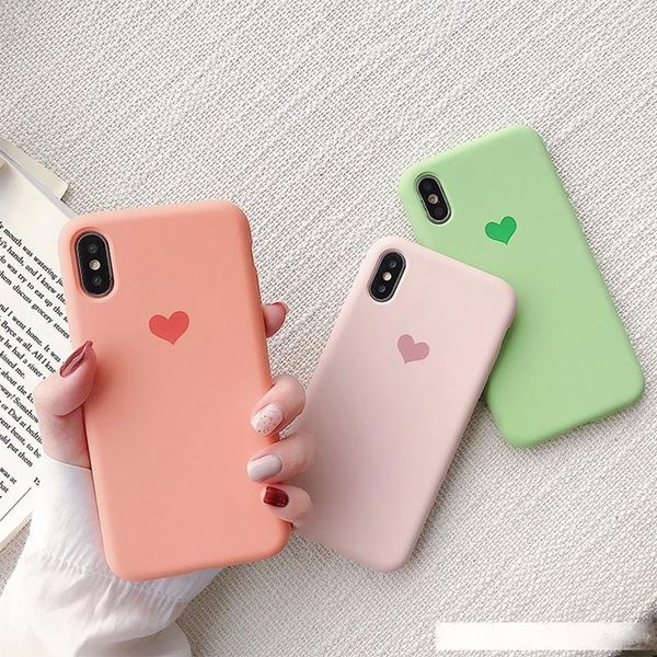 

tina couples love heart candy color soft silicone matte phone case for iphone 8 plus 6s 7 xs max xr solid back cover shell