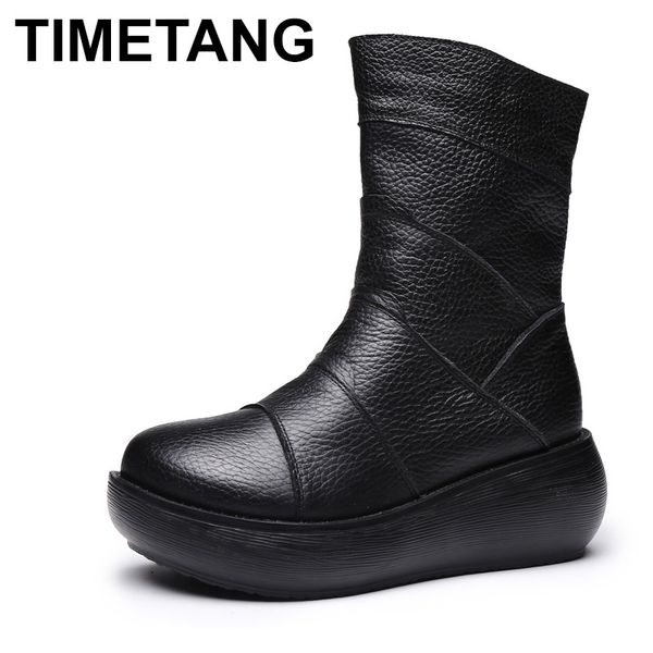

timetang women's natural leather shoes winter boots 2020 female shoes causal platform ankle boots for women winter e980, Black