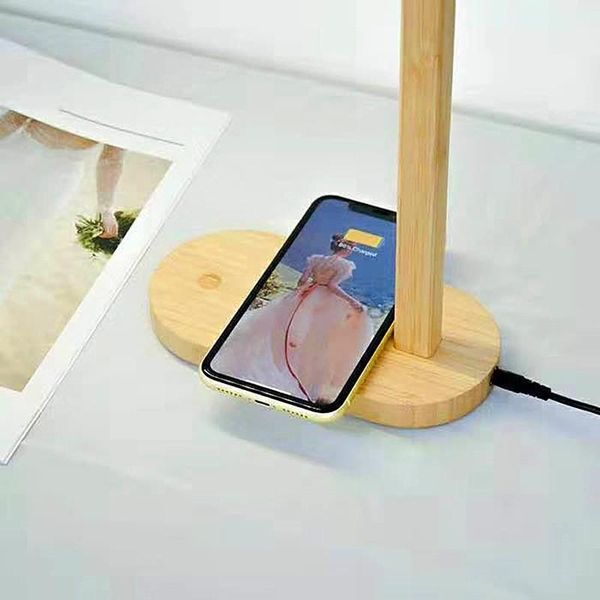 

bamboo wireless charger creative 5w/10w wooden deskwireless charging lamp