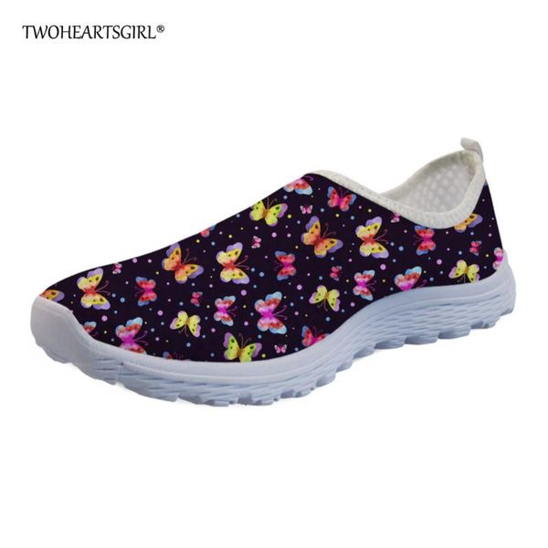 

twoheartsgirl pretty butterfly print women summer loafers breathable female ladies mesh sneakers slip-on femme flat shoes, Black