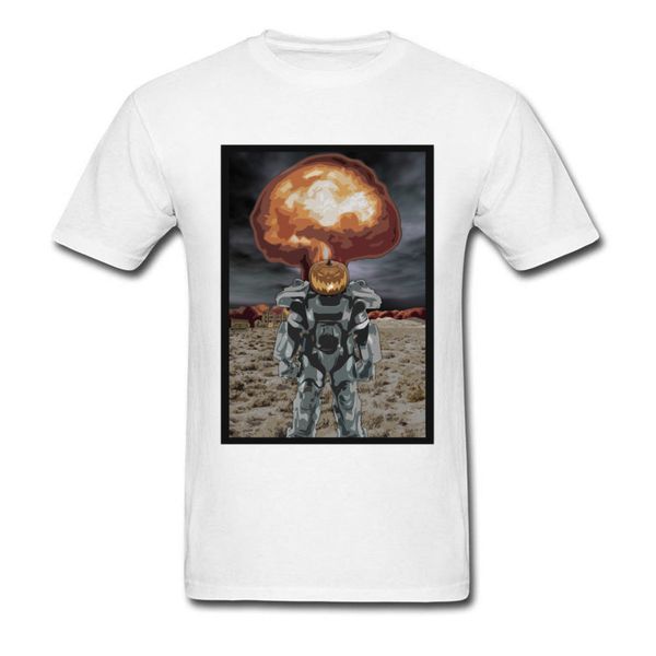 

halloween fallout 4 t-shirt men white tshirt boom robot pumpkin print tees punk guys streetwear cotton game clothes