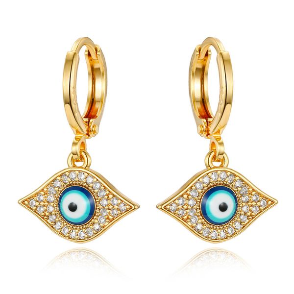 

1pair micro-inlay zircon turkish evil eye hoop earrings for women glitter gold color crystal circle small earring turkey jewelry, Golden;silver