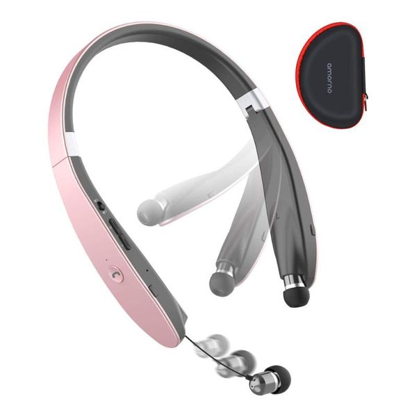 

amorno foldable bluetooth headphones wireless neckband headset retractable sweatproof noise cancelling stereo