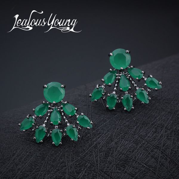 

classical water drop sector stud earrings with green cubic zirconia crystal for women party earings fashion jewelry ae286, Golden;silver