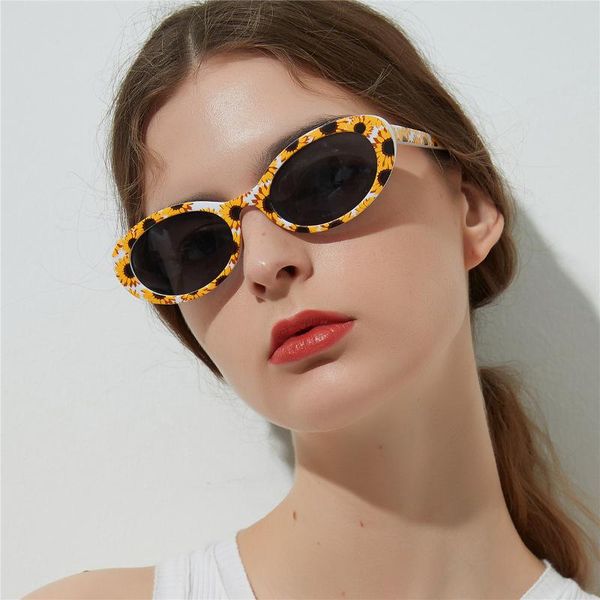 

sunglasses faramita holiday sunflowers printed women vintage oval french ladies uv400 retro pc sun glasses mirror fashion, White;black