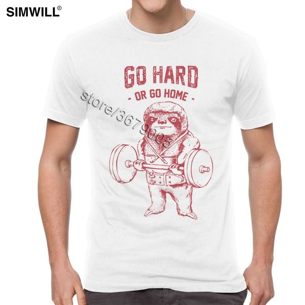 

funny gym sloth tshirt men cotton go hard or go home t-shirt short sleeved casual t shirt gift idea summer tee merchandise