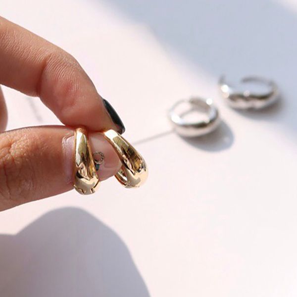 

srcoi trendy gold silver color thick hoops earrings round circle geometric huggie earrings minimalist mini small loop wholesale, Golden;silver
