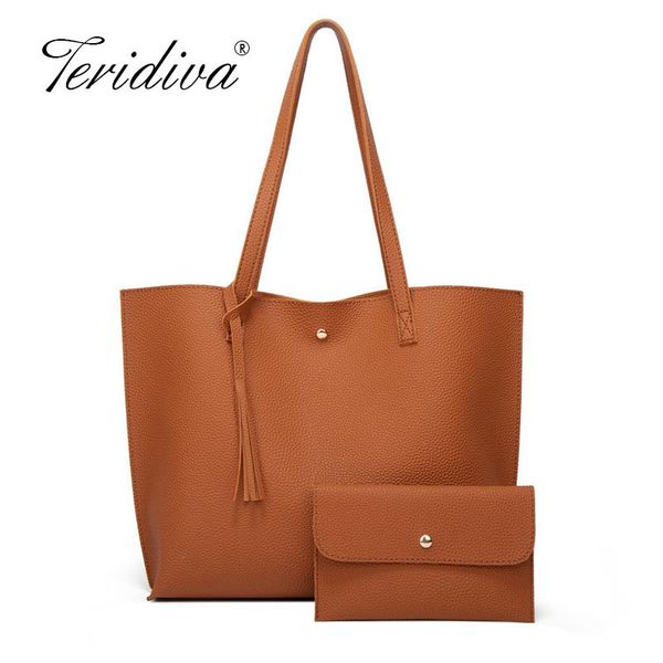 

women soft leather bag large capacity tote bag tassel shoulder bags fashion handbag composite women bags travel totes t200914