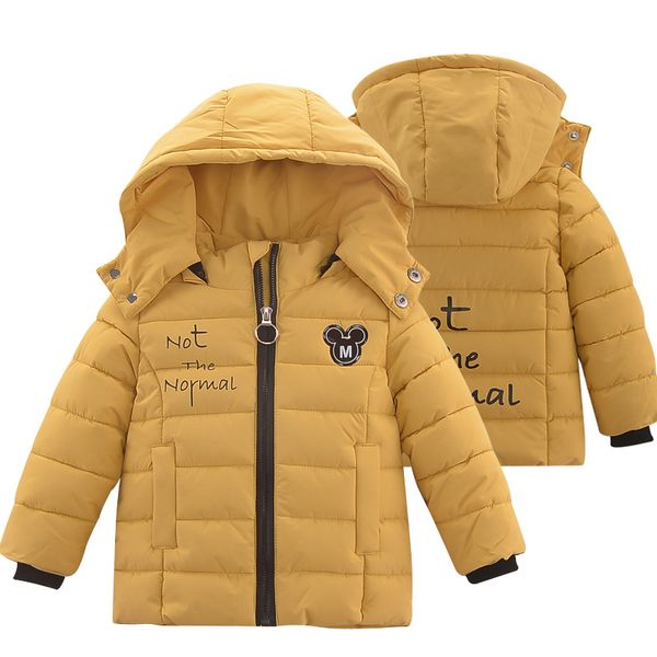 

baby girl clothes winter coat letters cartoon bear children boys thick down jacket warm jacket girls hooded coat zipper, Blue;gray