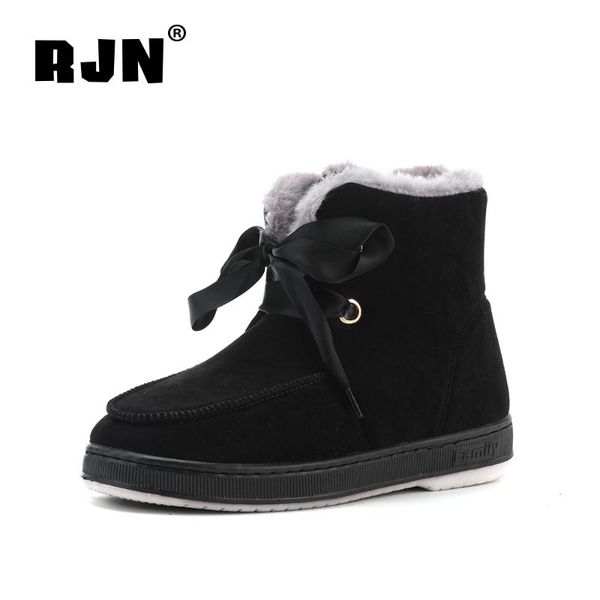 

rjn new winter warm ankle boots round toe handmade platform boots lace-up anti-skid casual shoes womem grey ro374, Black