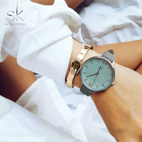 

sk ladies quartz watches elegant dresses wrist watches luxury leather strap ladies clock relogio feminino brief watch, Slivery;brown