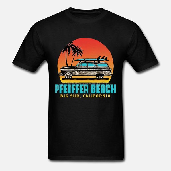 

pfeiffer beach big sur california retro woody beach shirt men's cotton t-shirt