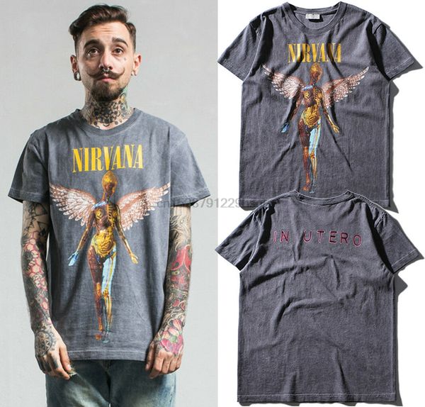 

rare sold out white kanye west nirvan tour camouflage in utero god t-shirt t shirt clothes