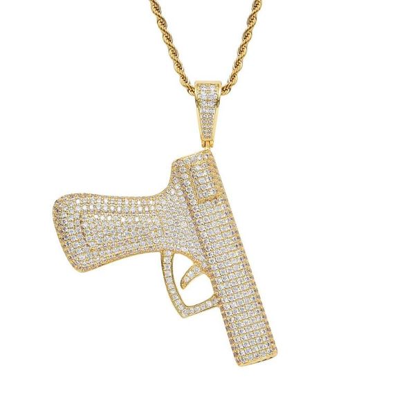 

mathalla bling bling pave cz pistol necklace iced out cubic zirconia gun pendant gold brass gun charm hiphop jewelry for boy, Silver