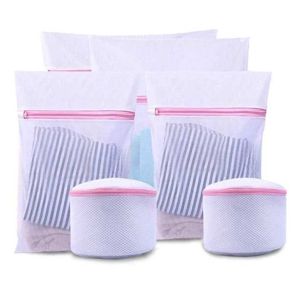 

[lot of 6] linen net - pink wash bag with zipper-super / closure