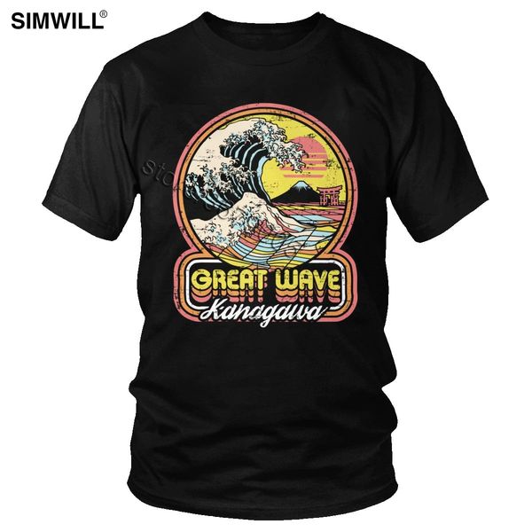 

мужчины fuji большой ретро волна канагава t-shirt роскошная японская ukiyo е кацусика хокусай футболка fujisan вулкан tee хлопок tops