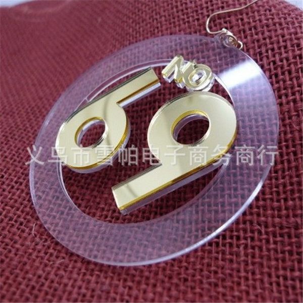 

new exaggerated geometric round numeral long drop earrings gold acrylic earrings for woman nightclub, Silver