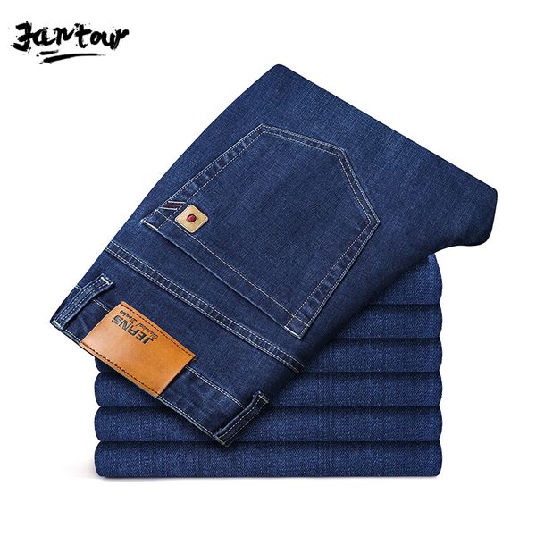 

men's jeans men business style slim fit straight fashion classic blue black male stretch casual denim trousers plus size 40