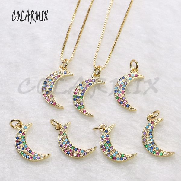 

12 pcs moon shape zircon pendant necklace wholesale jewelry gold color fashion necklace for jewelry gift for lady 5457, Silver