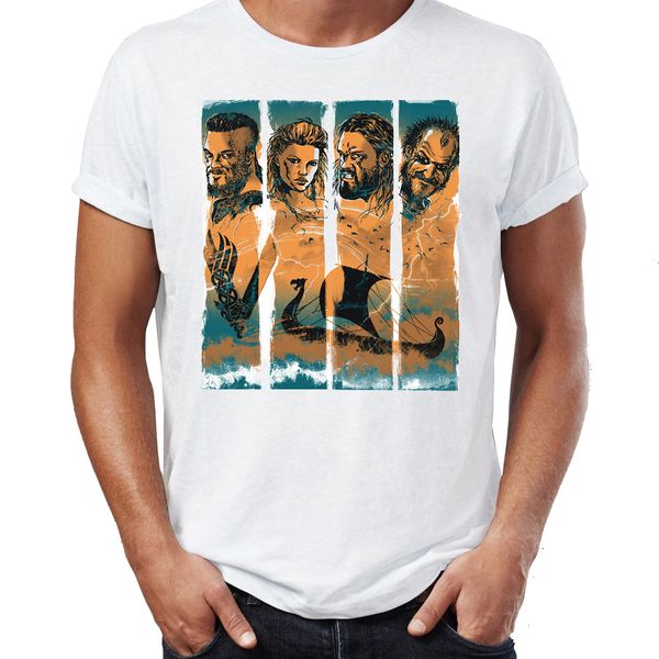

men's t shirt vikings ragnar lagertha floki awesome artwork drawing printed tee