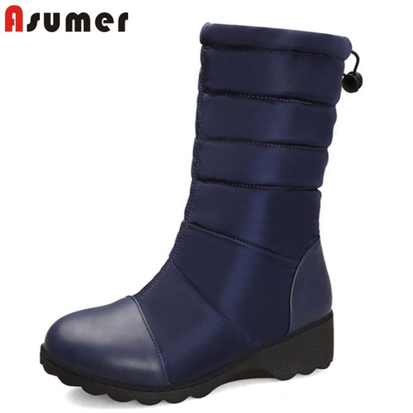 

asumer 2020 горячей продажа зима снег сапоги женщина пу вниз круглый носок водонепроницаемых клиньев нескользящих ботинок вскользь теплые ло, Black