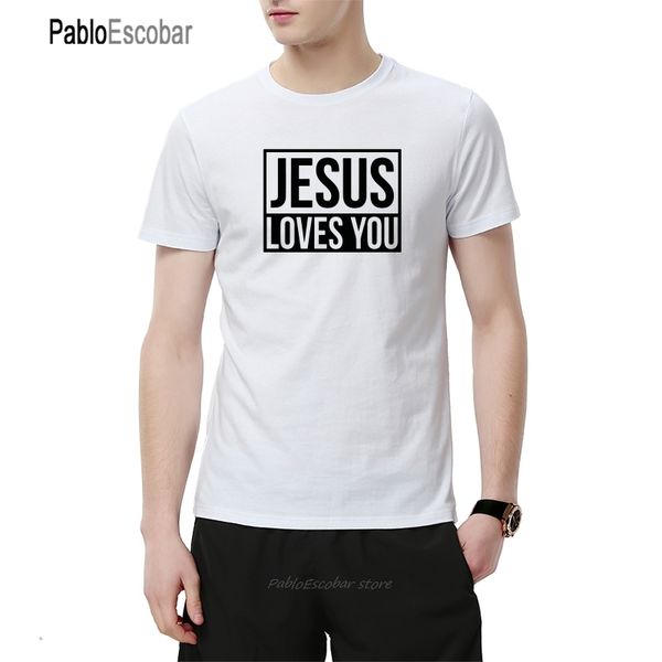 

иисус любит вас христианская религия смешные футболки мужчины марка одежды повседневная мода с коротким рукавом мужская футболка basic tee