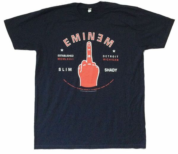 

eminem detroit middle finger slim shady navy blue t shirt new official licensed tee shirts hipster o-neck