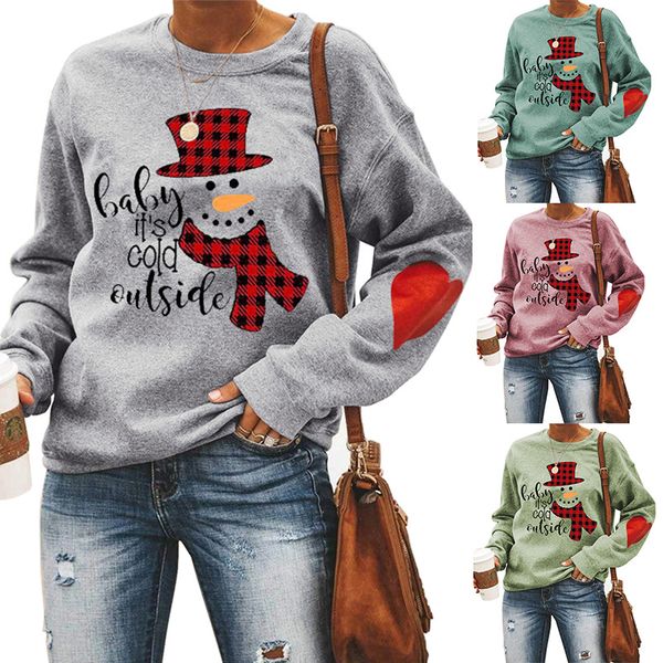 

2020 new autumn women's sweatshirts christmas women's sweater christmas plaid pattern letter printing round neck long sleeve sweat, Black