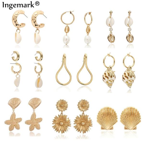 

ingemark korean girl natural shell drop earring metal summer 2020 tiny cowrie conch sea shell long tassel dangle earrings boho, Silver