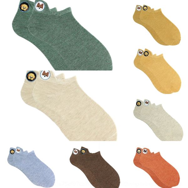 

2020 spring and summer new women's boat cute embroidered cat head ear socks solid color boat socks 56dyh, Black
