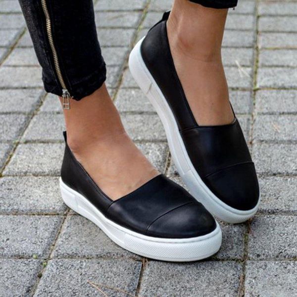 

2020 spring women shoes leather loafers slip-on ballet flats white black shoes woman slip on loafers boat